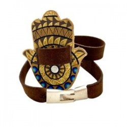 Pulsera de piel pintada a mano con HAMSA