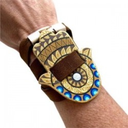 Pulsera de piel pintada a mano con HAMSA