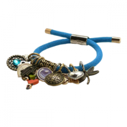Pulsera de resorte AZUL con dijes de protección y fortuna