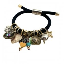 Pulsera de resorte NEGRA con dijes de protección y fortuna