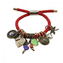 Pulsera de resorte ROJA con dijes de protección y fortuna