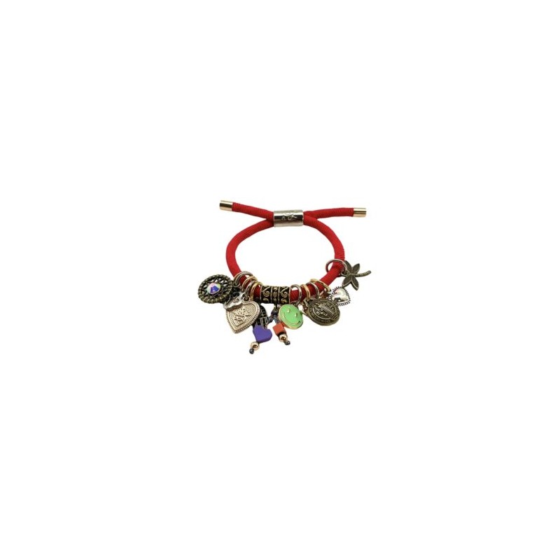 Pulsera de resorte ROJA con dijes de protección y fortuna