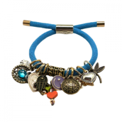 Pulsera de resorte AZUL con dijes de protección y fortuna