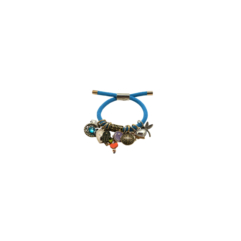 Pulsera de resorte AZUL con dijes de protección y fortuna