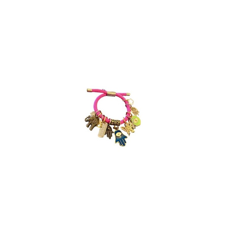 Pulsera de resorte ROSA MEXICANO con dijes de protección y fortuna