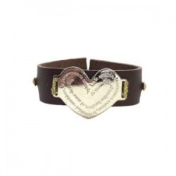 Pulsera placa con decreto color plata en piel (corazón)