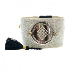 Pulsera placa con decreto color plata resorte (circular)
