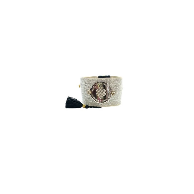 Pulsera placa con decreto color plata resorte (circular)