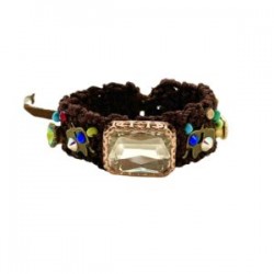 Pulsera tejida bordada con dijes y cristal