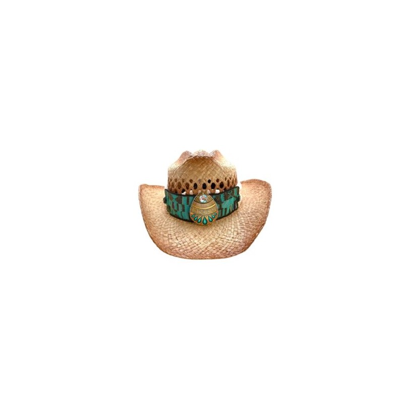 Sombrero “Country” color caramelo con cinta de chaquira y dije de madera