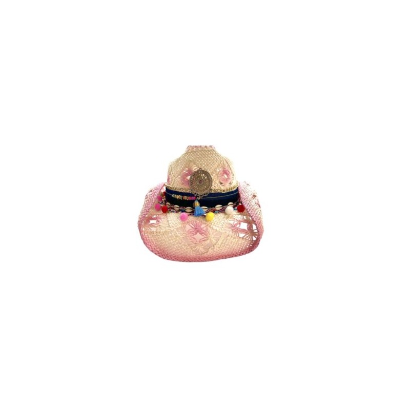 Sombrero “Country” color rosa con cinta de mezclilla y dije