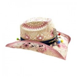 Sombrero “Country” color rosa con cinta de mezclilla y dije