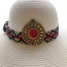 Sombrero Celulosa cinta de chaquira y madera hecho a mano pieza única color blanco