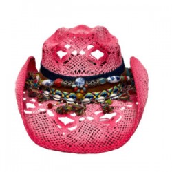 Sombrero “Country” color rosa mexicano y cintas con flecos