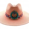 Sombrero Celulosa cinta de chaquira y madera hecho a mano pieza única color rosa