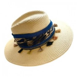 Sombrero Celulosa color paja con cinta animal print, flecos y mezclilla