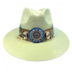 Sombrero con cinta de satin y piel color VERDE pistache