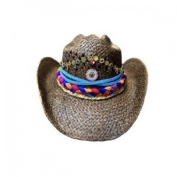 Sombrero con trenza de yute y colores flor