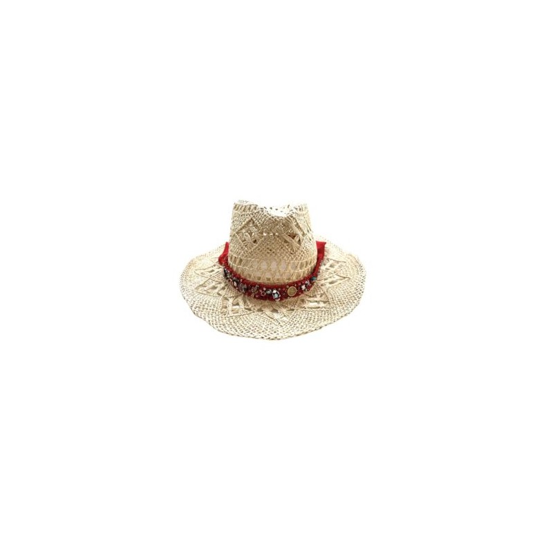 Sombrero Country flex color paja con rojo