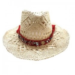 Sombrero Country flex color paja con rojo