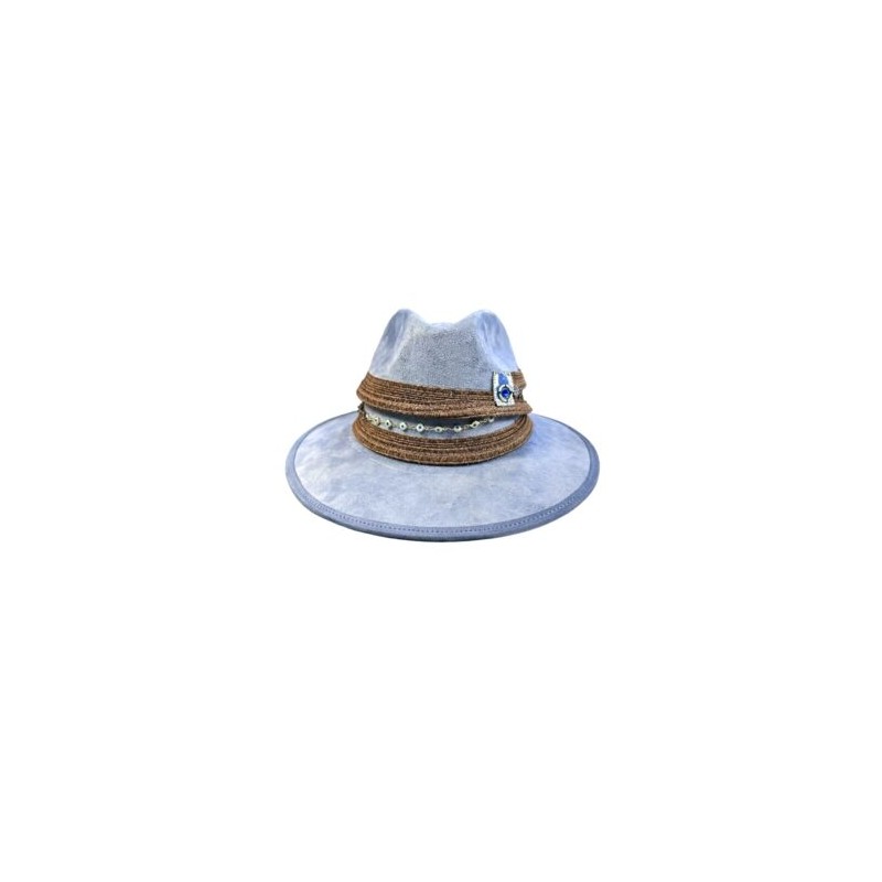 Sombrero de Gamuza azul claro con cinta de yute