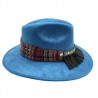 Sombrero de Gamuza AZUL con cinta rayada y piel