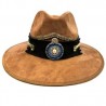 Sombrero de Gamuza color MARRON claro con cinta de mezclilla y dije de chaquira