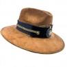 Sombrero de Gamuza color MARRON claro con cinta de mezclilla y dije de chaquira