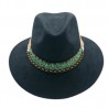 Sombrero de Gamuza color negro con cinta azul turquesa y satín dorado