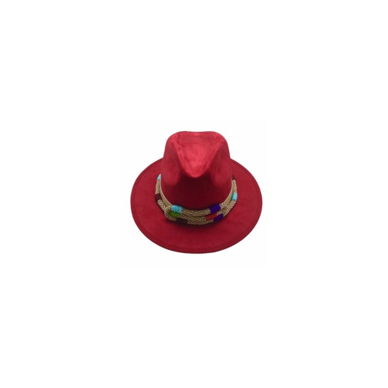 Sombrero de Gamuza con tira bordada de chaquira color rojo