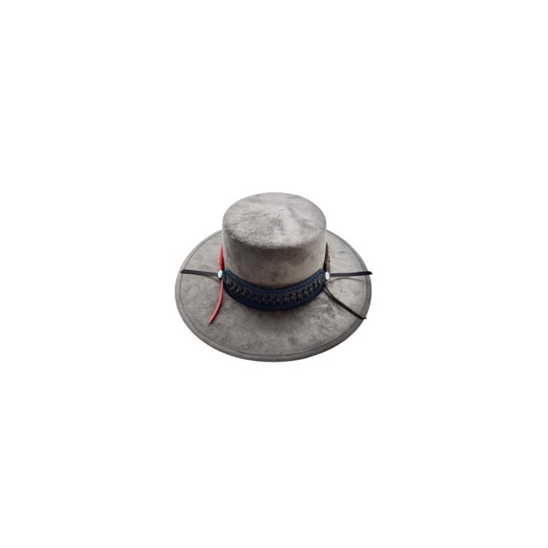 Sombrero de Gamuza gris con cinta de piel