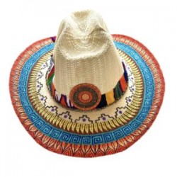 Sombrero pintado a mano con cinta tejida de colores