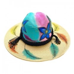 Sombrero pintado a mano con cinta tejida por Huicholes
