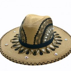 Sombrero pintado a mano, mezclilla y cadena de oro viejo pieza única